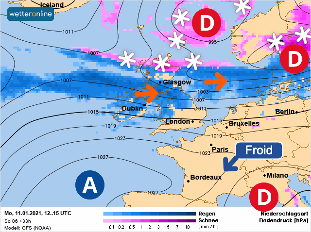 Carte de prévisions d'europe du Lundi 11 janvier 2021