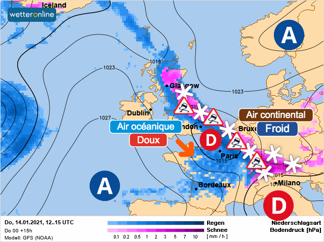 Carte de prévisions d'europe du Jeudi 14 janvier 2021