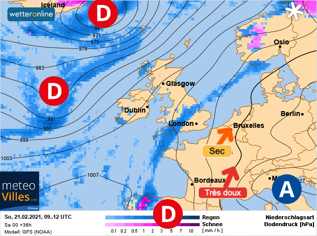 Carte de prévisions d'europe du Dimanche 21 février 2021