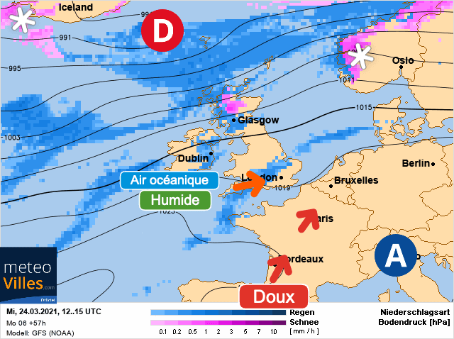 Carte de prévisions d'europe du Mercredi 24 mars 2021