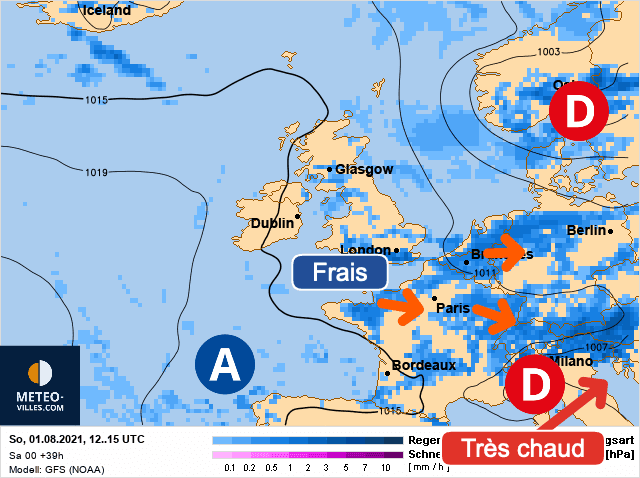 Carte de prévisions d'europe du Dimanche 1 août 2021