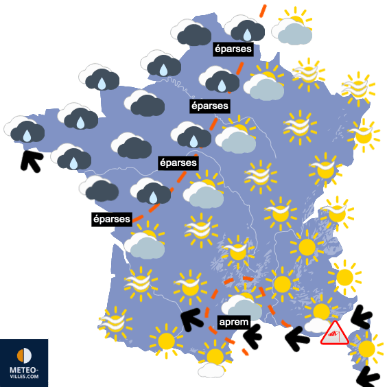 Quelques pluies dans l'Ouest et le Sud, plus froid ensuite