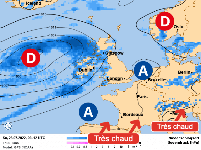 Carte de prévisions d'europe du Samedi 23 juillet 2022