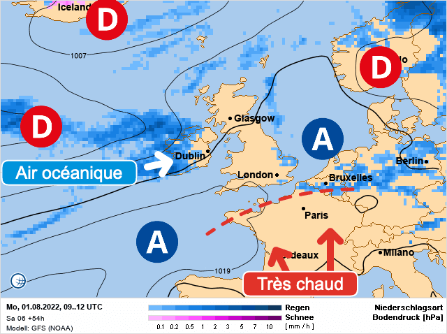 Carte de prévisions d'europe du Lundi 1 août 2022
