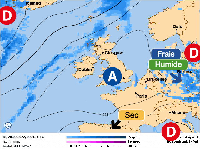 Carte de prévisions d'europe du Mardi 20 septembre 2022