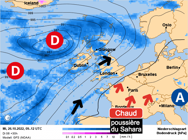 Carte de prévisions d'europe du Mercredi 26 octobre 2022