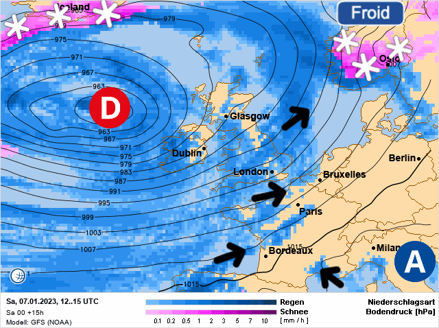 Carte de prévisions d'europe du Samedi 7 janvier 2023