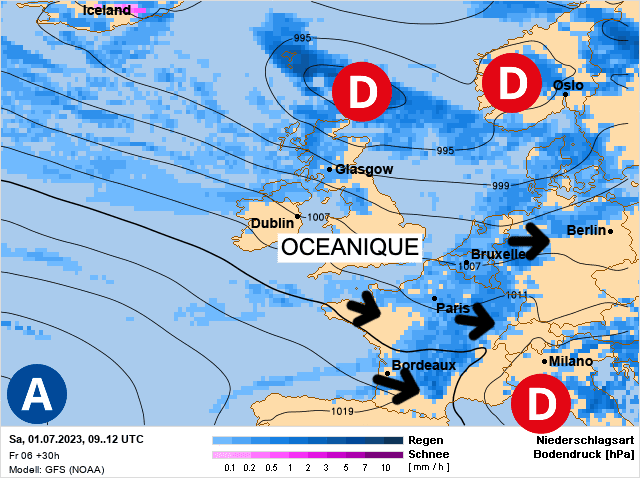 Carte de prévisions d'europe du Samedi 1 juillet 2023