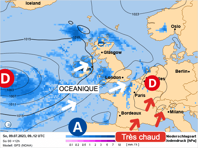 Carte de prévisions d'europe du Dimanche 9 juillet 2023