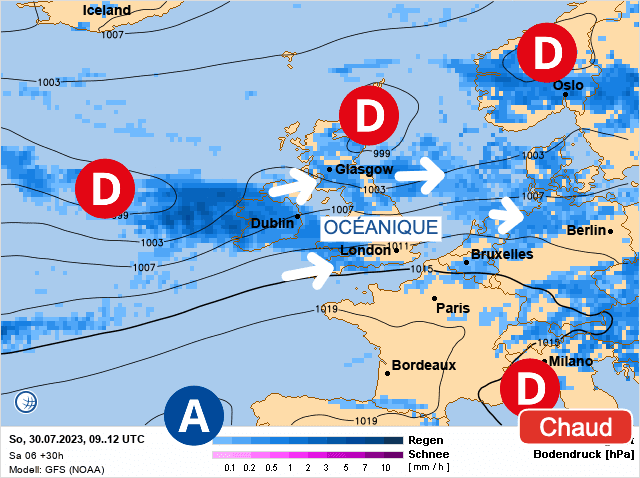 Carte de prévisions d'europe du Dimanche 30 juillet 2023