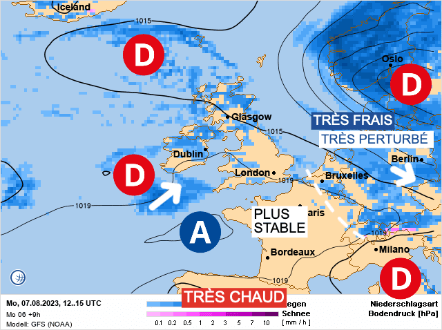 Carte de prévisions d'europe du Lundi 7 août 2023