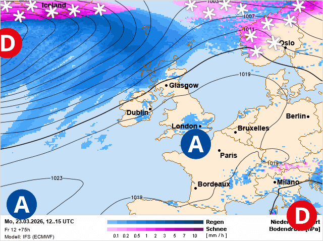 Carte de prévisions d'europe du Lundi 23 mars 2026