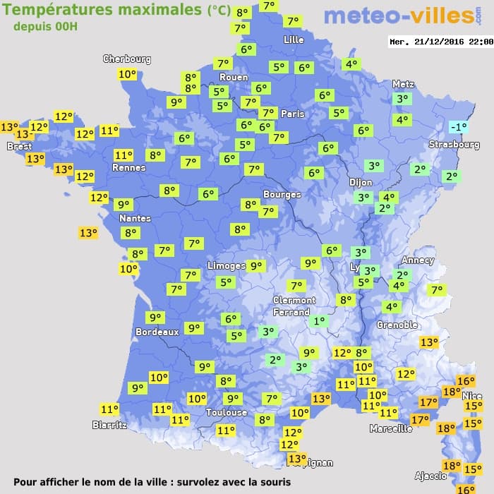 Températures maximales (°C) depuis 00h