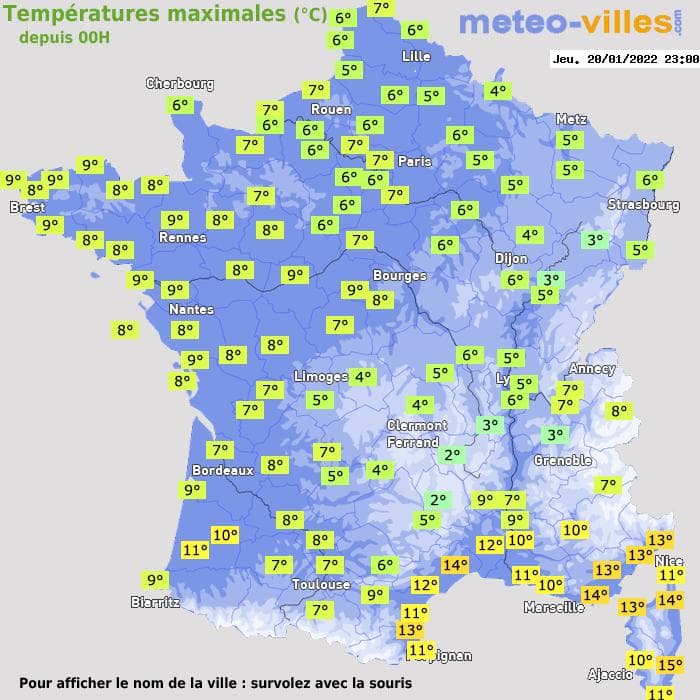Températures maximales (°C) depuis 00h