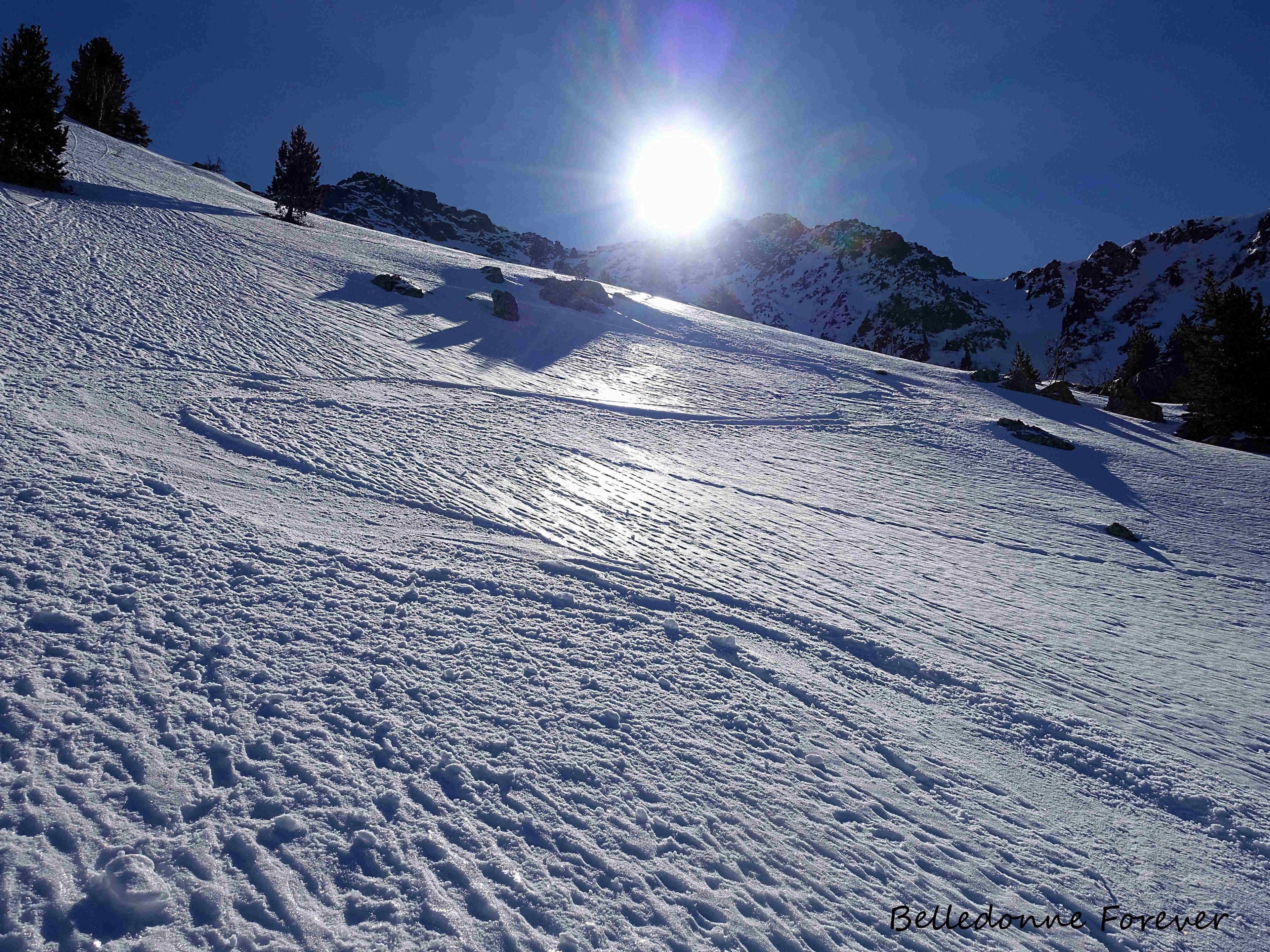 De la glace suite aux pluies jusqu'à 2900m et un peu de poudre en bas A.P.