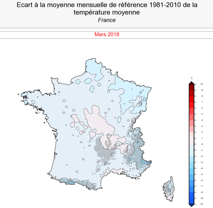 Image d'illustration pour Bilan cartographié d'un mois de mars agité et froid