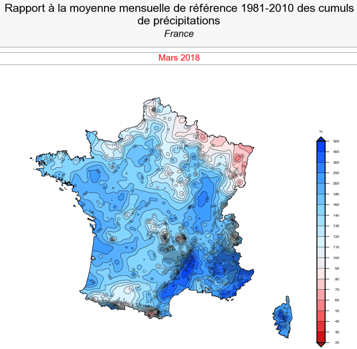 Image d'illustration pour Bilan cartographié d'un mois de mars agité et froid