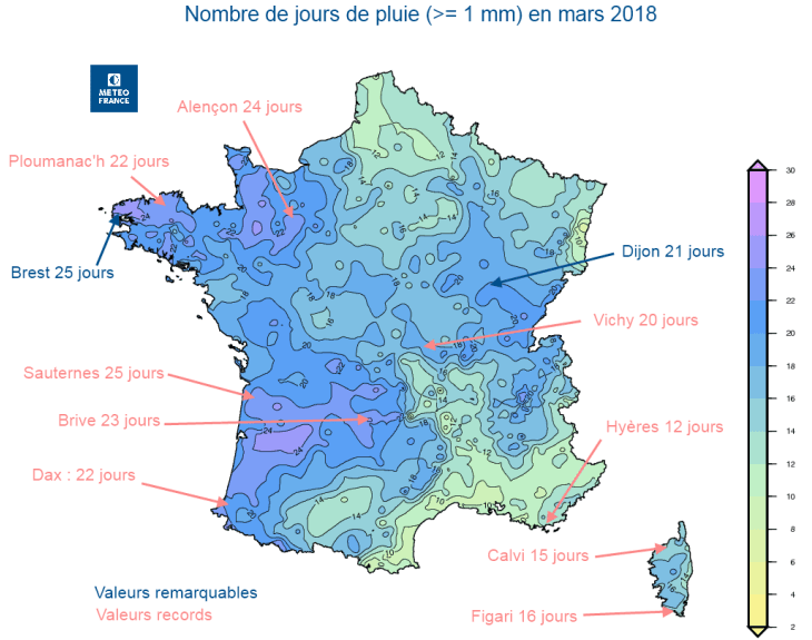 Image d'illustration pour Bilan cartographié d'un mois de mars agité et froid