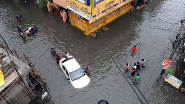 Image d'illustration pour Inondations meurtrières autour de Chennai en Inde