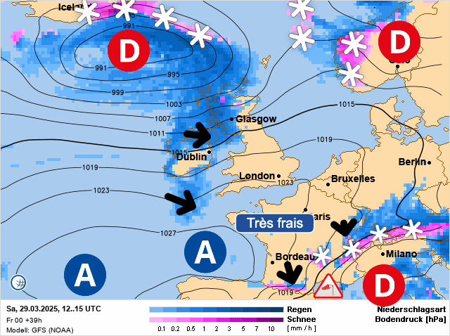 Carte de prévisions d'europe du Samedi 29 mars 2025