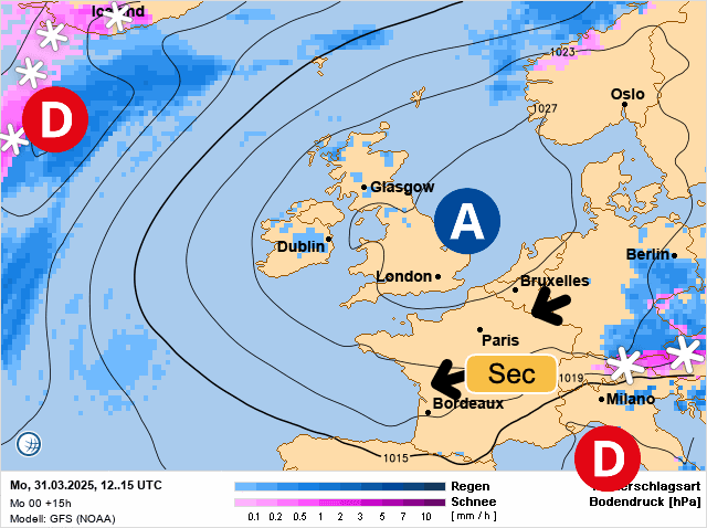 Carte de prévisions d'europe du Lundi 31 mars 2025