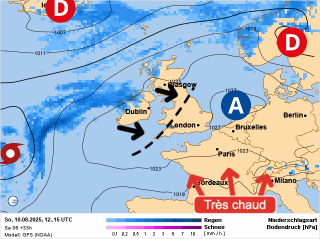 Carte de prévisions d'europe du Dimanche 10 août 2025