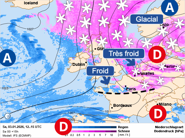 Carte de prévisions d'europe du Samedi 3 janvier 2026
