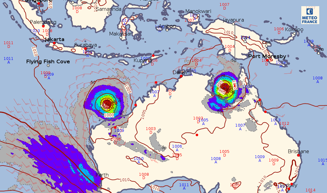 Image d'illustration pour Cyclones Trevor et Veronica - suivi et prévision