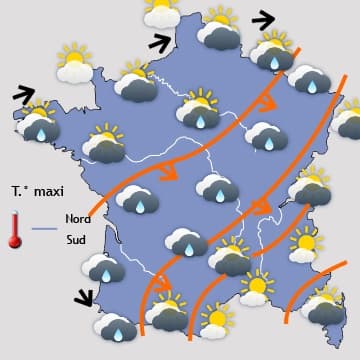 Nombreuses averses dans l'Ouest, puis le Sud