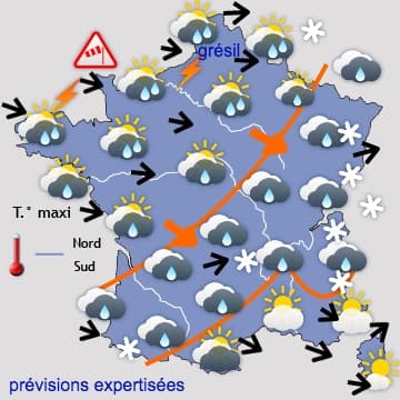 Très agité avec pluie, grésil, neige et coups de vent
